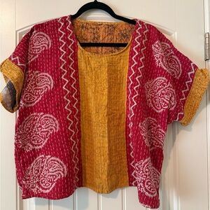 Boho Reversible Short Sleeve Jacket - Mustard & Raspberry